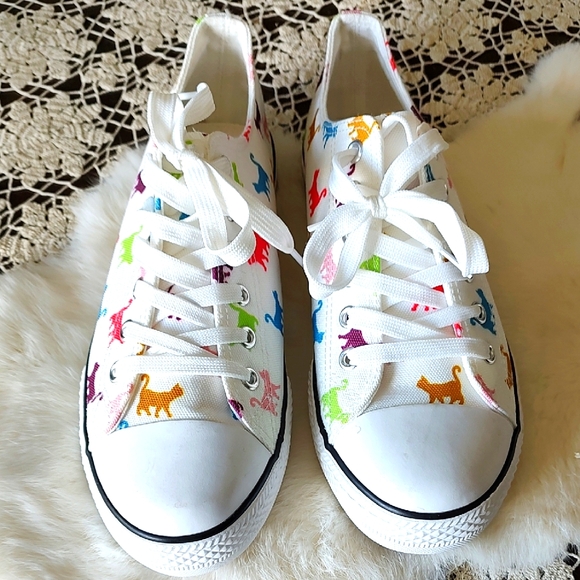 Cat Print Summer Sneakers Shoes - Colorful Cat Print Woman's Sneakers